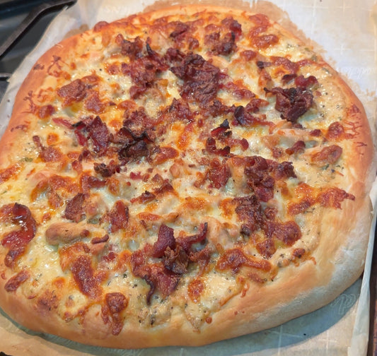 Chicken, Bacon, Garlic Parmesan Pizza
