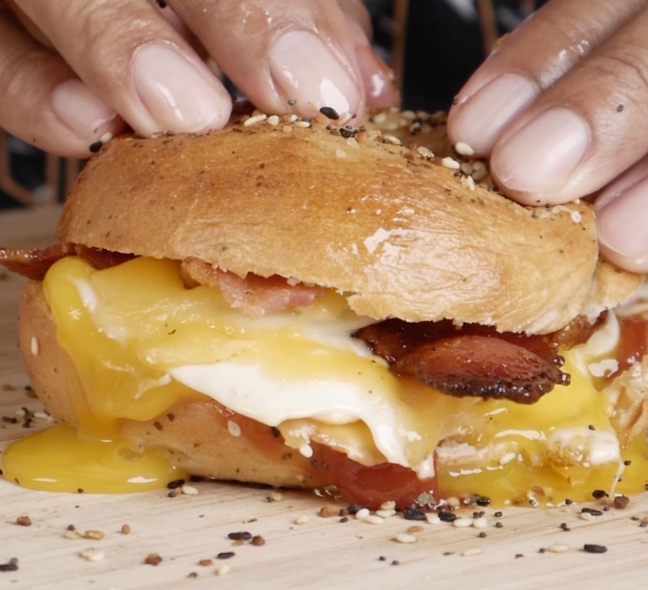 Everything Bagel + Bacon egg and cheese